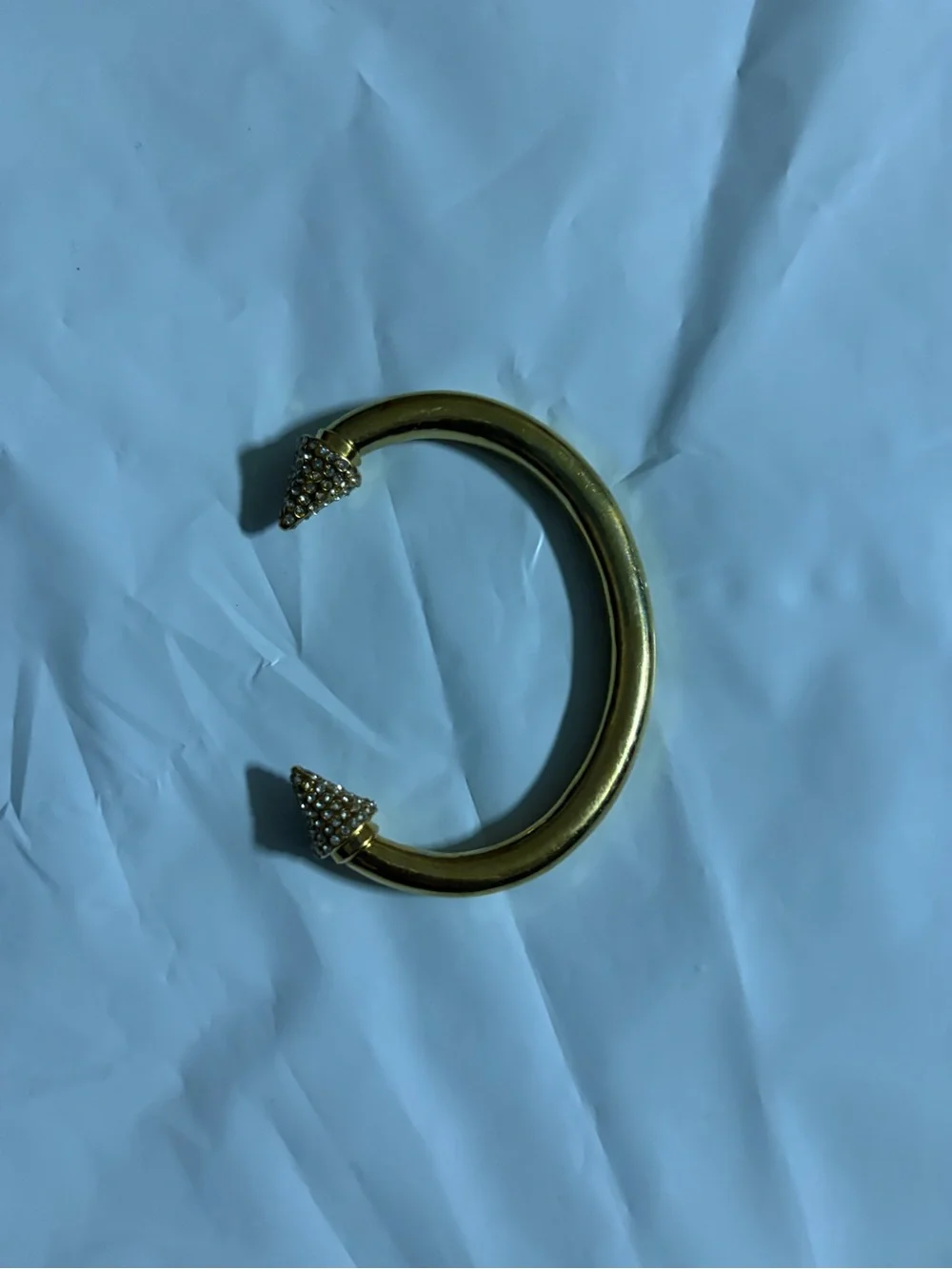 Gold Open Cuff Bracelet with Crystal Pyramid Ends